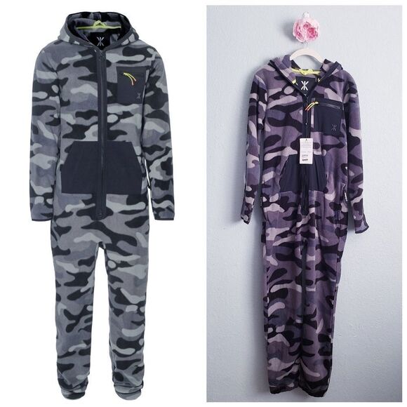 Onepiece Gray and Black Camo Fleece Jumpsuit - Picture 1 of 9